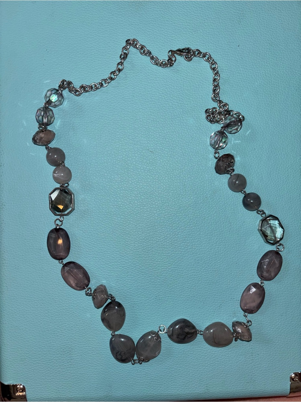 Women’s Beaded Necklace in Smoky Gray and Light Amethyst